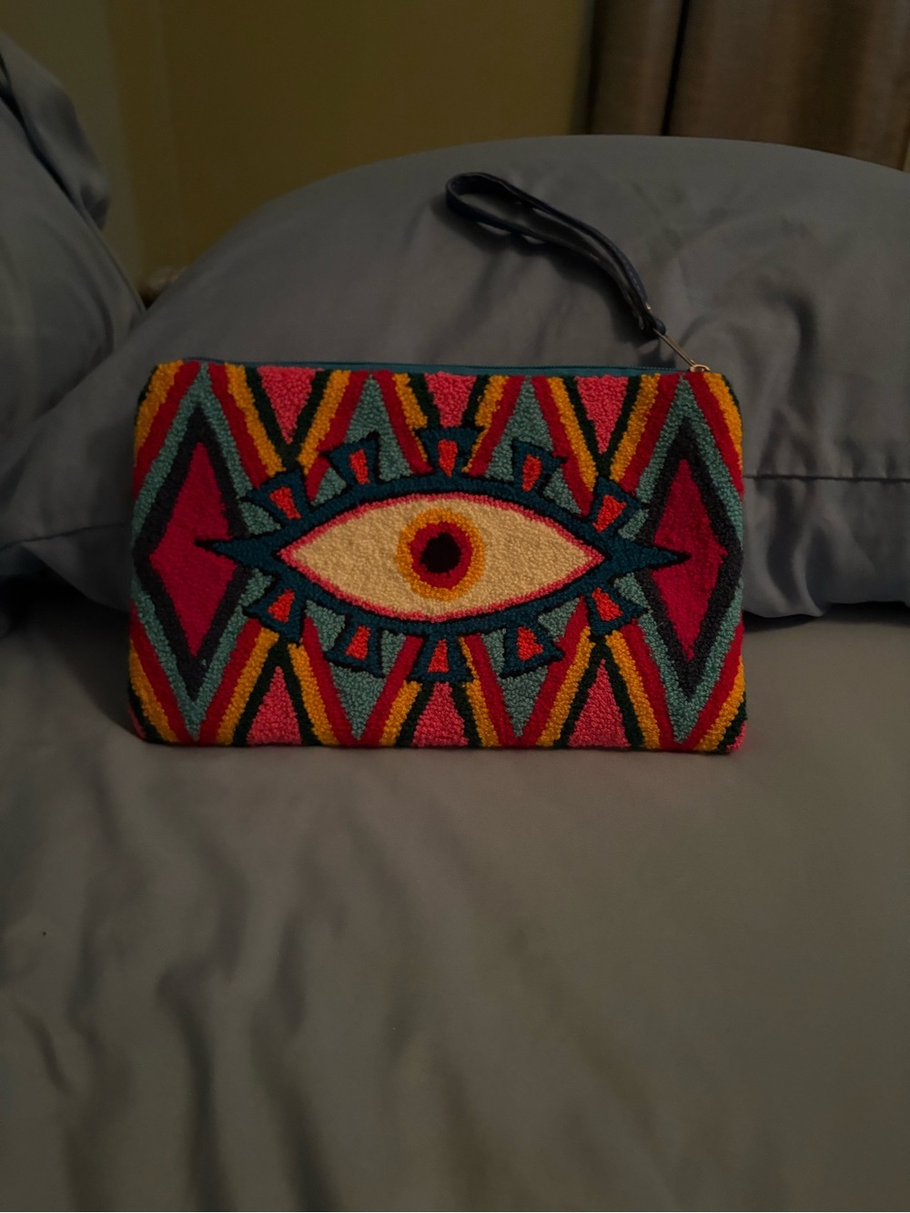 Embroidered Eye-Pattern Wristlet Clutch in Multicolor